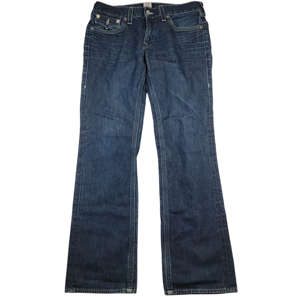 True Religion Men's Ricky Jeans Sz 34 Blue Made in USA Relaxed Straight Y2K
